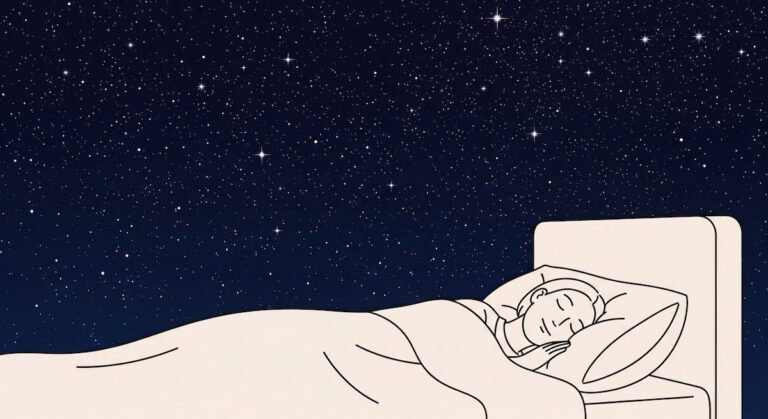 Illustration of the person sleeping peacefully after meditating.