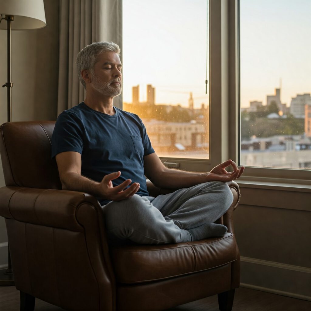 Man sitting in the chair and meditating 